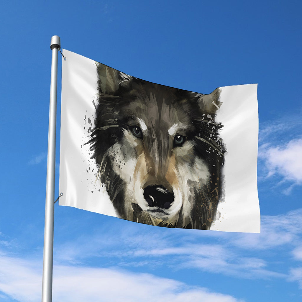 Watercolor Painting Wolf Print Polyester Flag