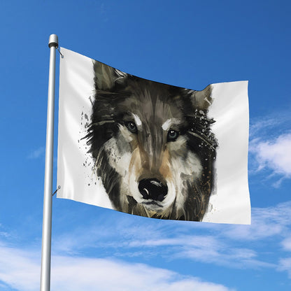 Watercolor Painting Wolf Print Polyester Flag