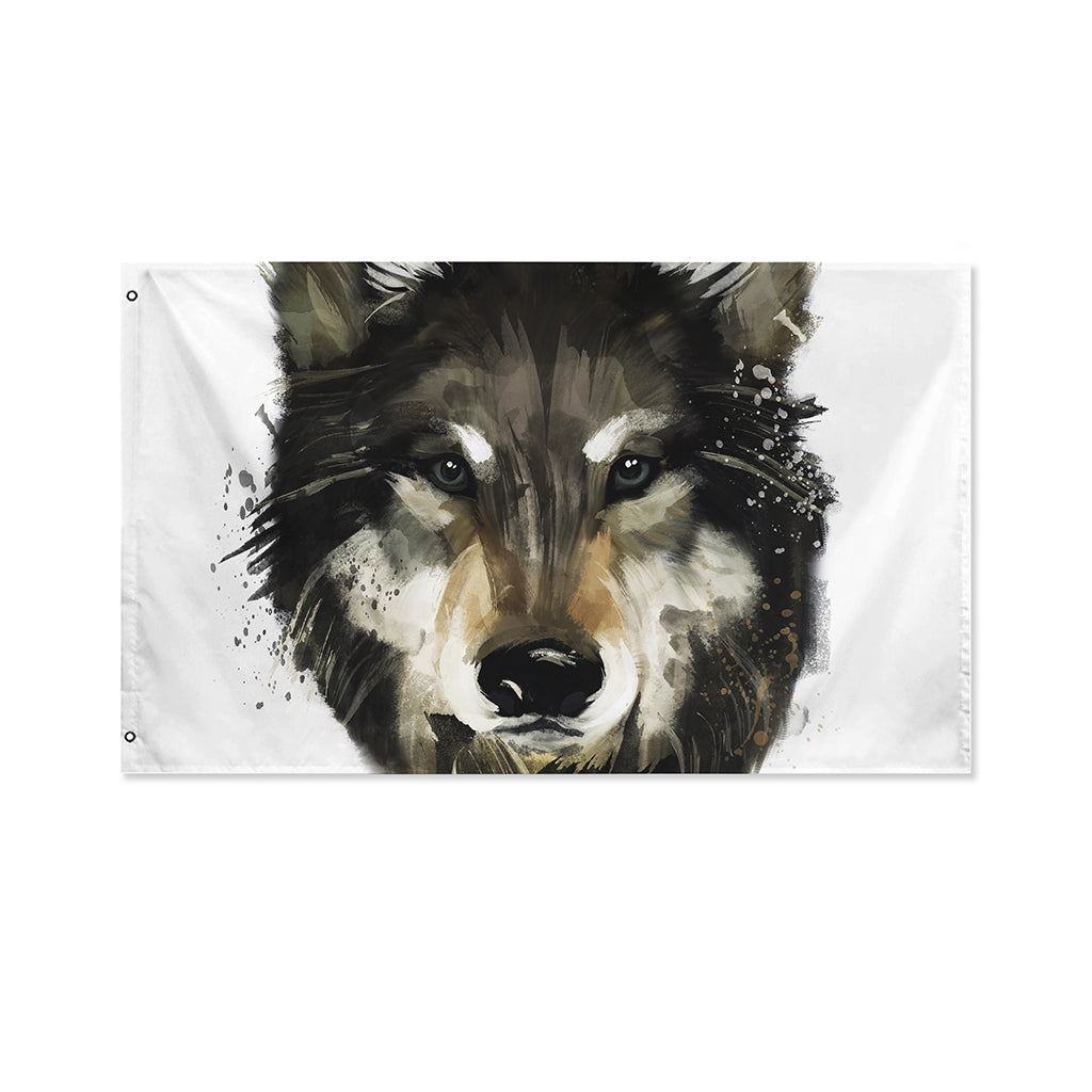 Watercolor Painting Wolf Print Polyester Flag