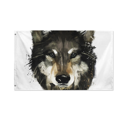 Watercolor Painting Wolf Print Polyester Flag