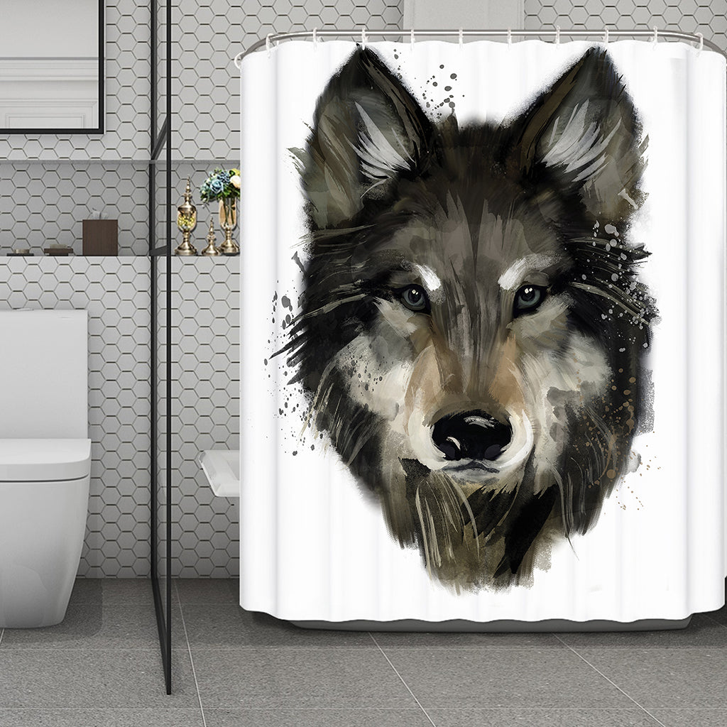 Watercolor Painting Wolf Print Polyester Shower Curtain