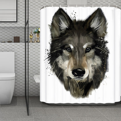 Watercolor Painting Wolf Print Polyester Shower Curtain