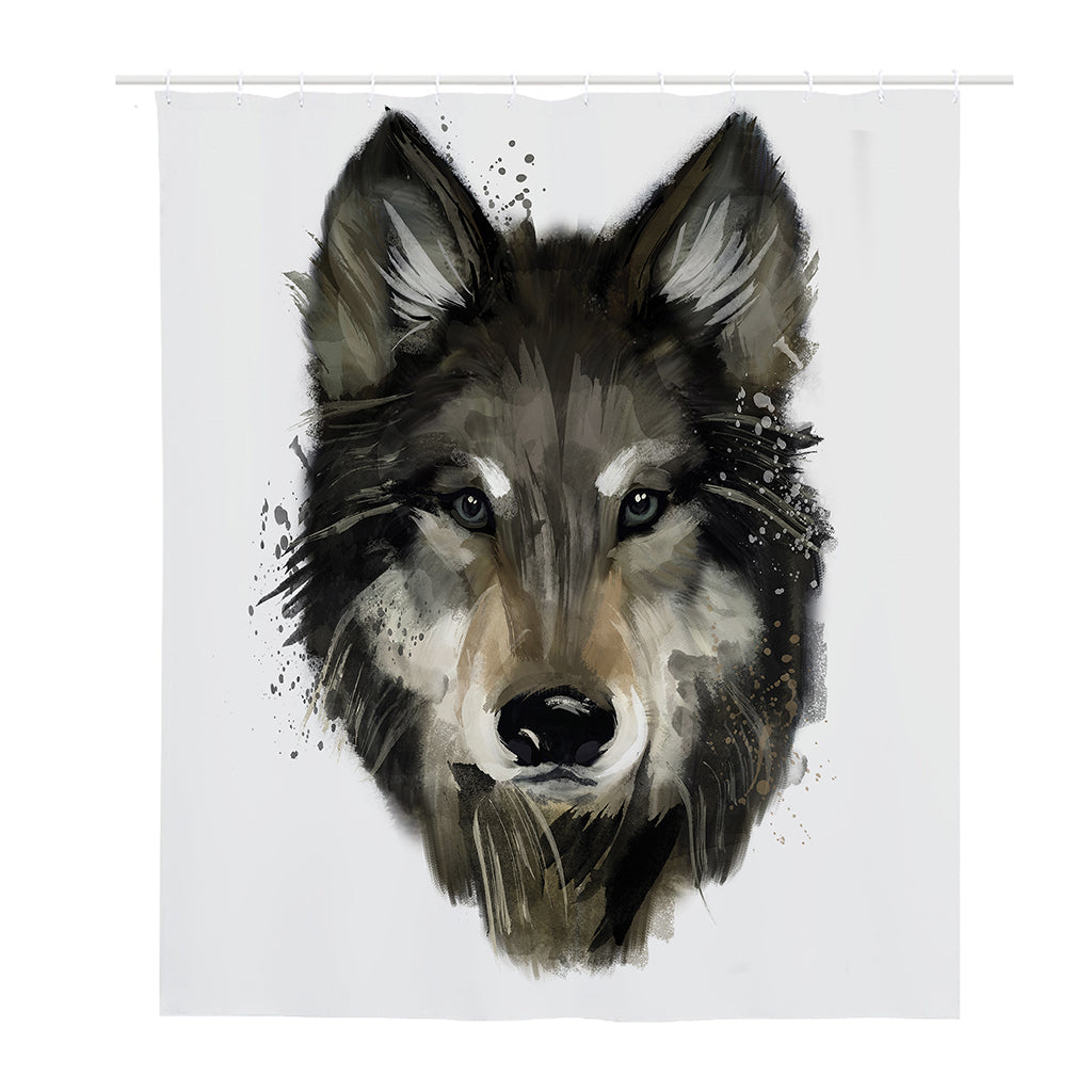 Watercolor Painting Wolf Print Polyester Shower Curtain