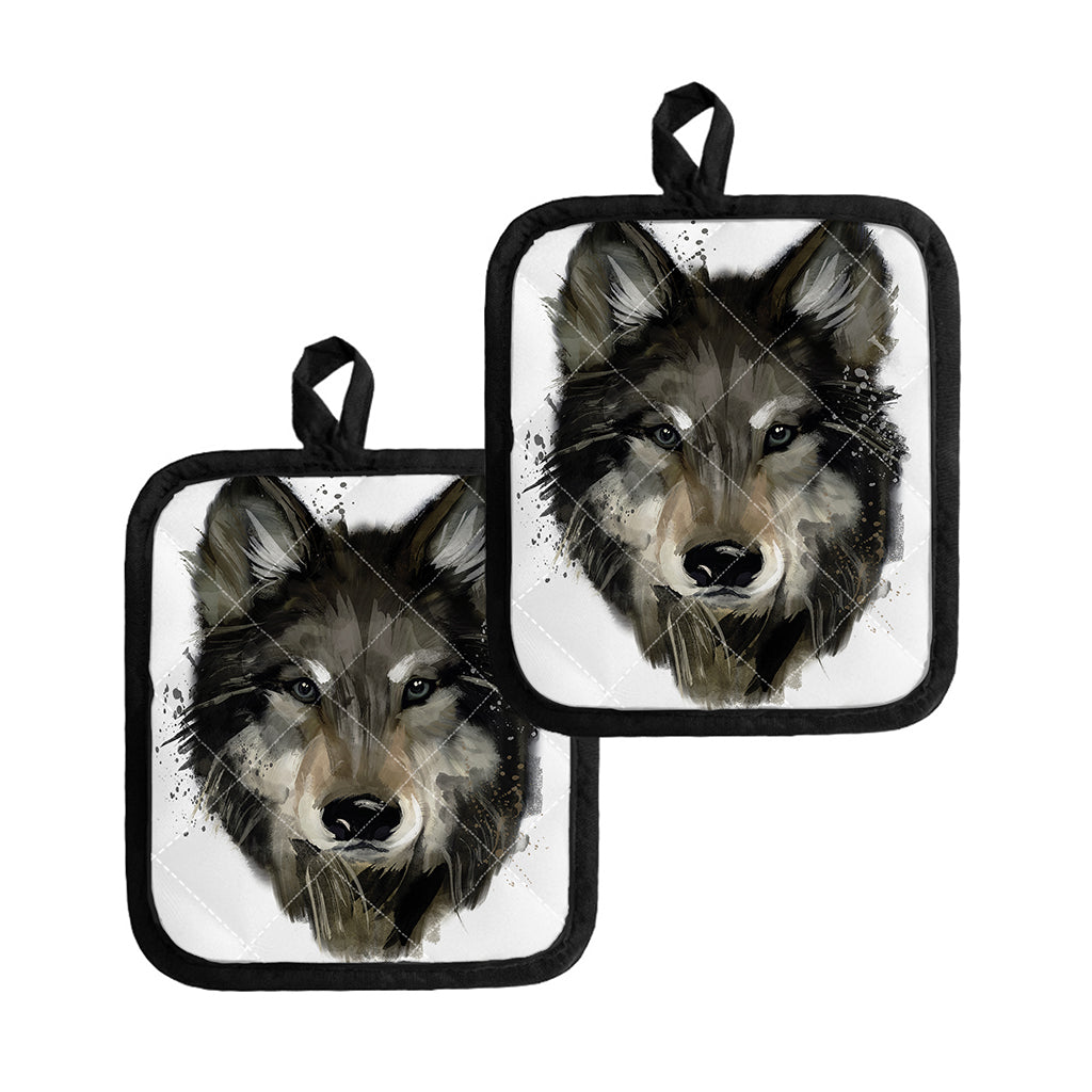 Watercolor Painting Wolf Print Pot Holders