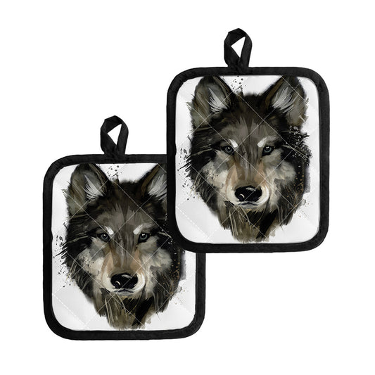 Watercolor Painting Wolf Print Pot Holders