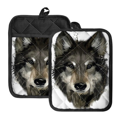 Watercolor Painting Wolf Print Pot Holders With Pocket