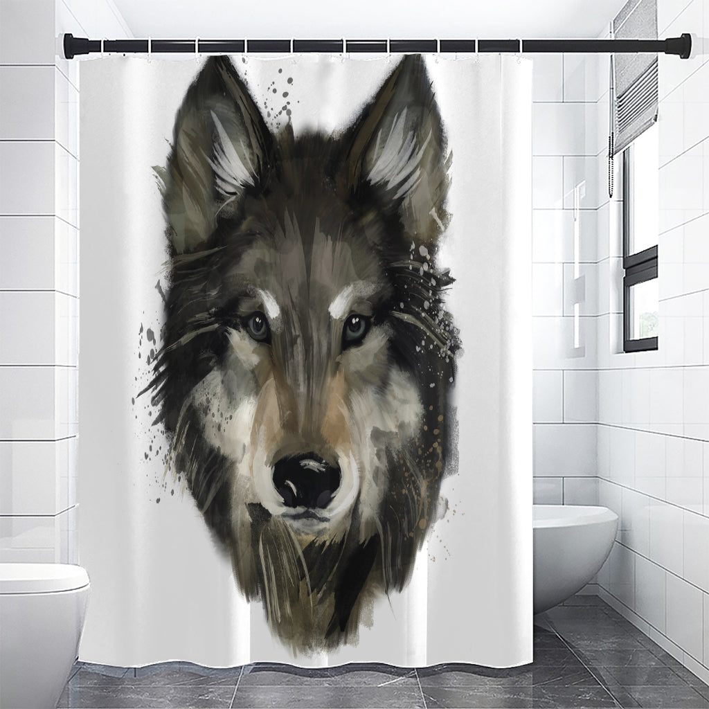 Watercolor Painting Wolf Print Premium Shower Curtain