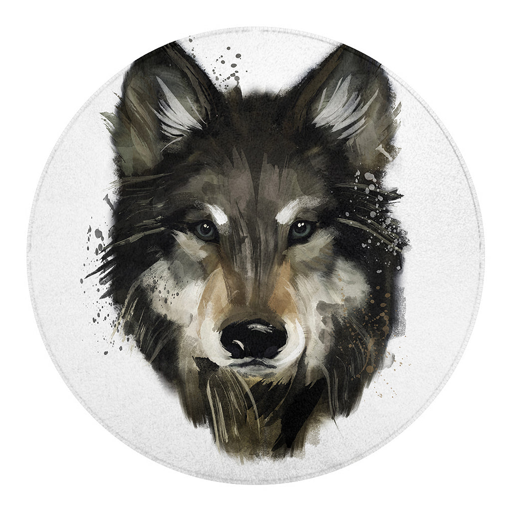 Watercolor Painting Wolf Print Round Blanket