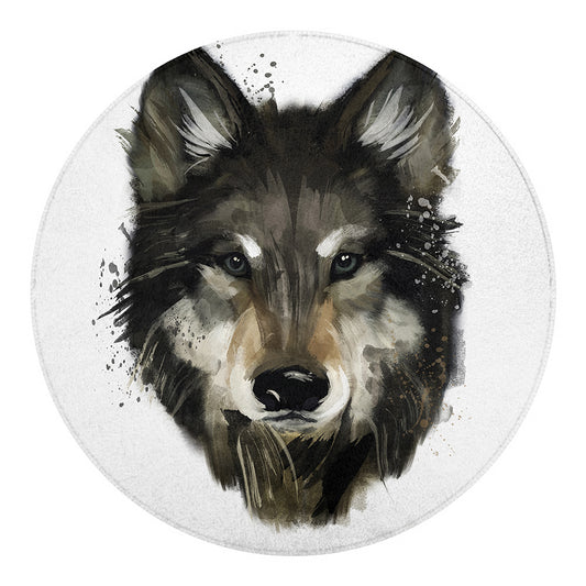 Watercolor Painting Wolf Print Round Blanket