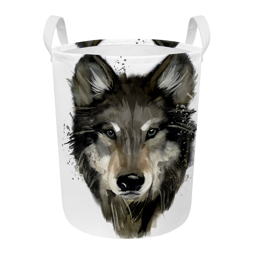 Watercolor Painting Wolf Print Round Laundry Basket