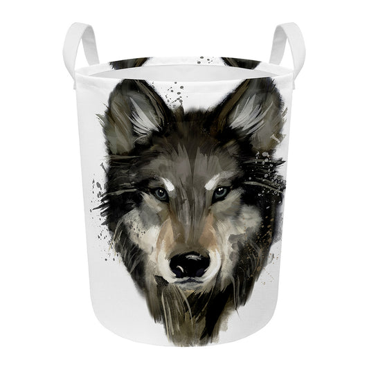 Watercolor Painting Wolf Print Round Laundry Basket