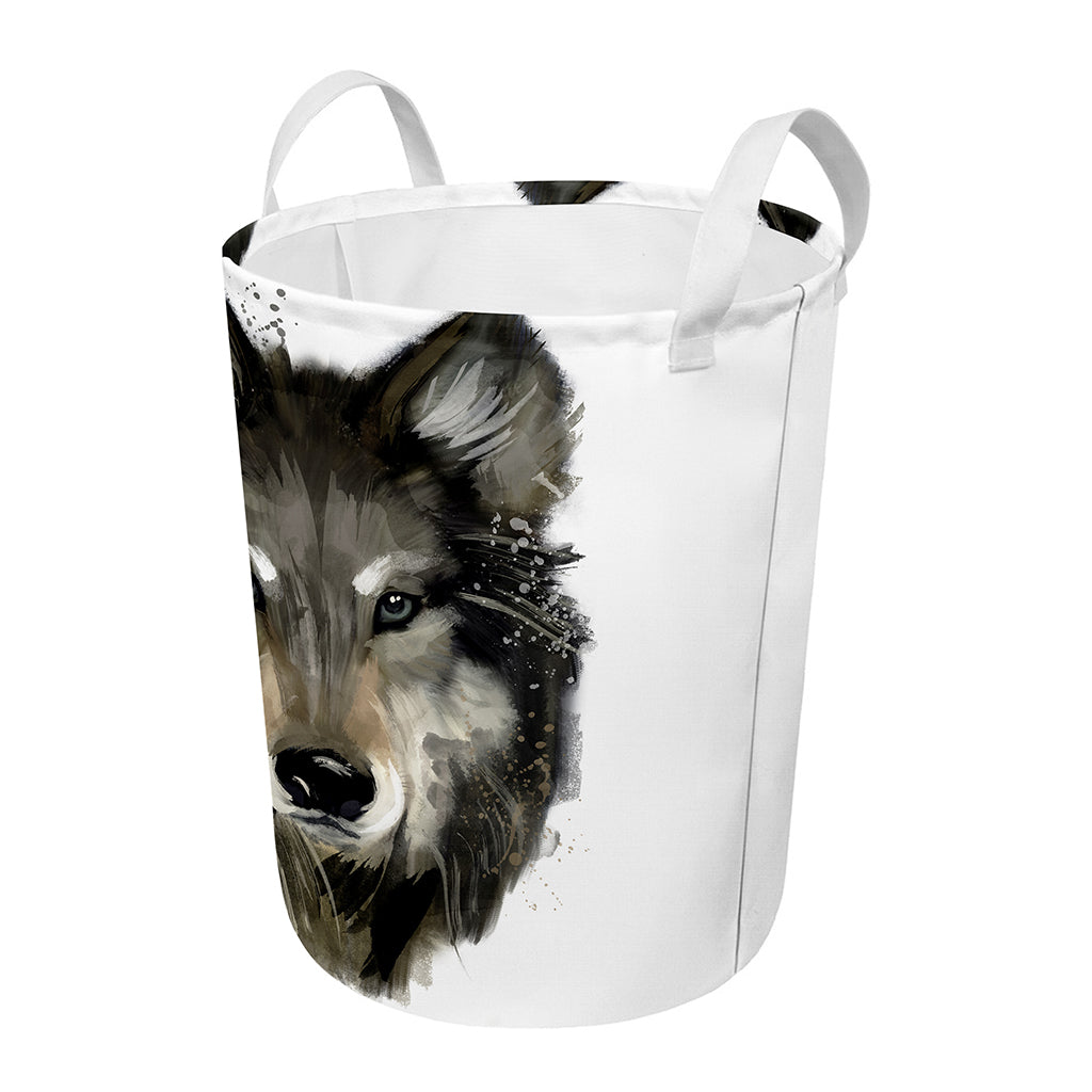 Watercolor Painting Wolf Print Round Laundry Basket