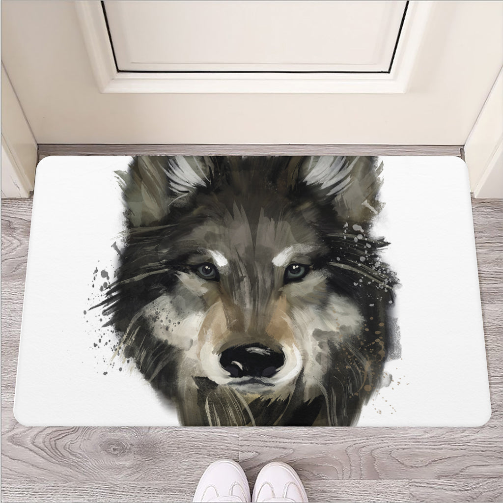 Watercolor Painting Wolf Print Rubber Doormat