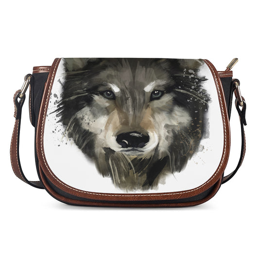 Watercolor Painting Wolf Print Saddle Bag