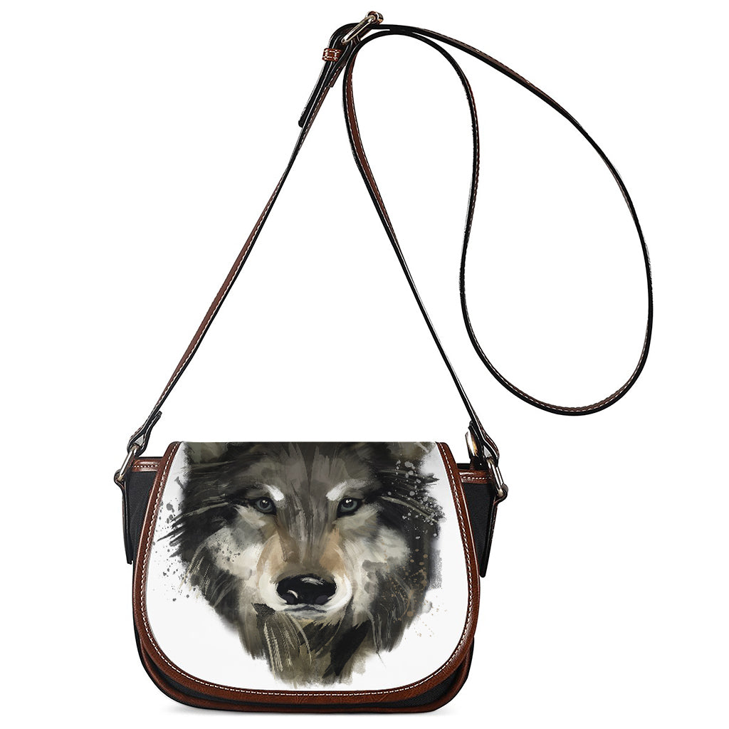 Watercolor Painting Wolf Print Saddle Bag