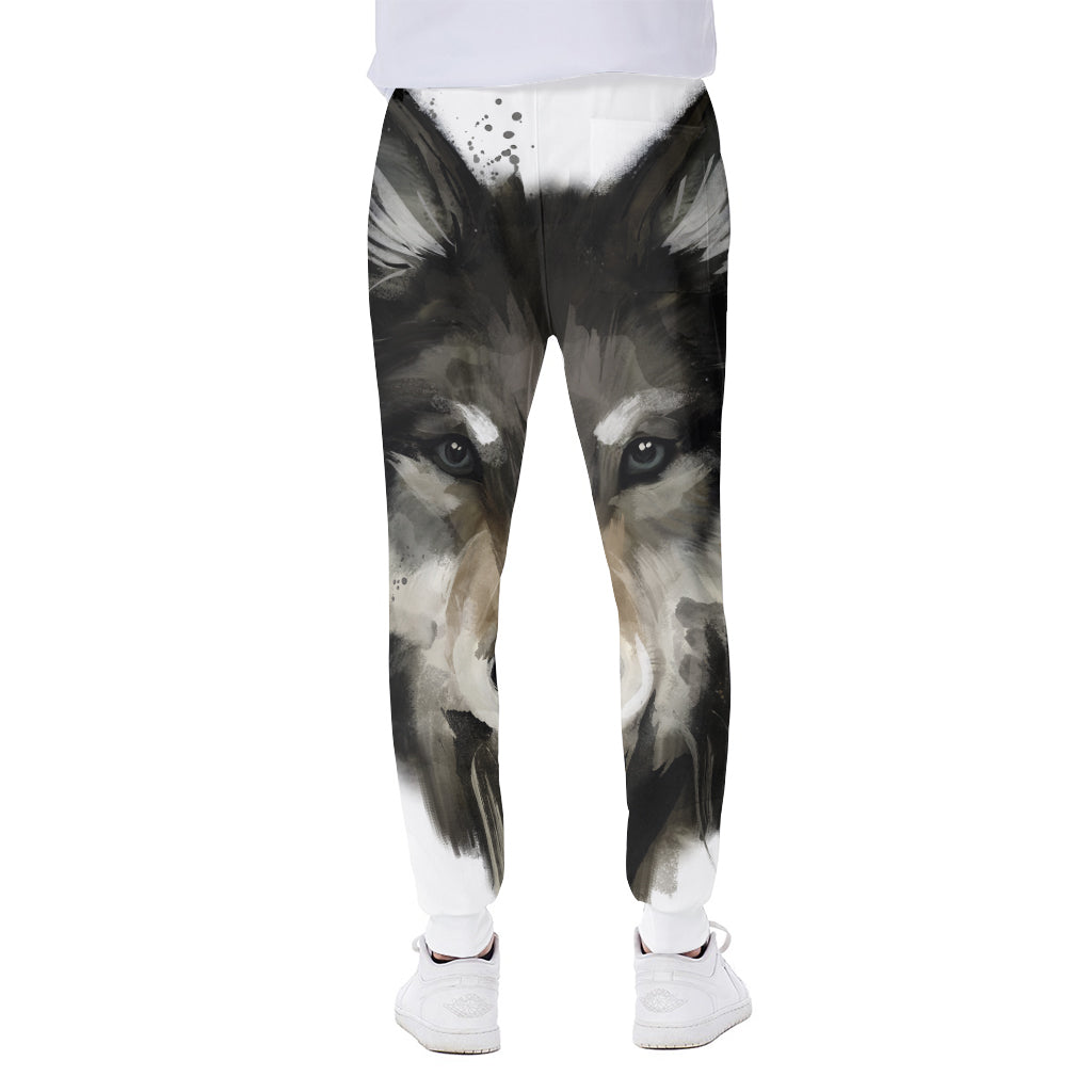 Watercolor Painting Wolf Print Scuba Joggers