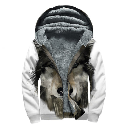 Watercolor Painting Wolf Print Sherpa Lined Zip Up Hoodie