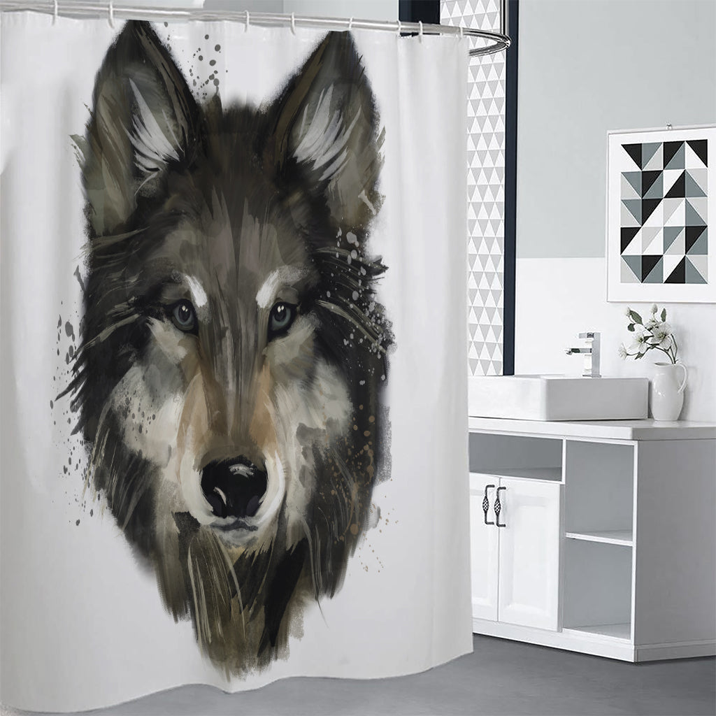 Watercolor Painting Wolf Print Shower Curtain