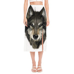 Watercolor Painting Wolf Print Side Slit Midi Skirt