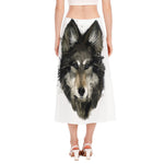 Watercolor Painting Wolf Print Side Slit Midi Skirt
