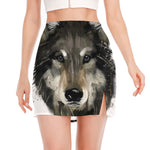 Watercolor Painting Wolf Print Side Slit Mini Skirt
