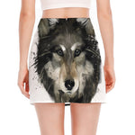 Watercolor Painting Wolf Print Side Slit Mini Skirt