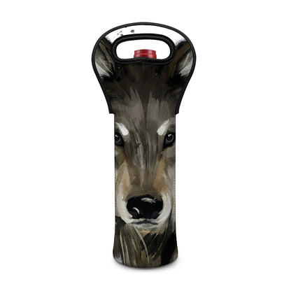 Watercolor Painting Wolf Print Single Neoprene Wine Tote