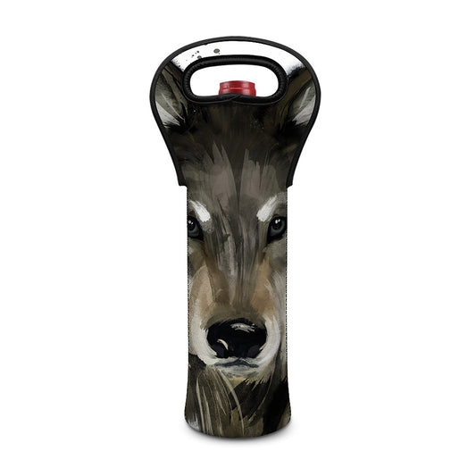 Watercolor Painting Wolf Print Single Neoprene Wine Tote