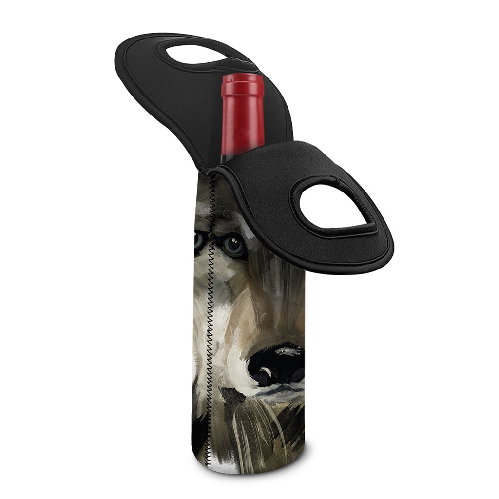 Watercolor Painting Wolf Print Single Neoprene Wine Tote
