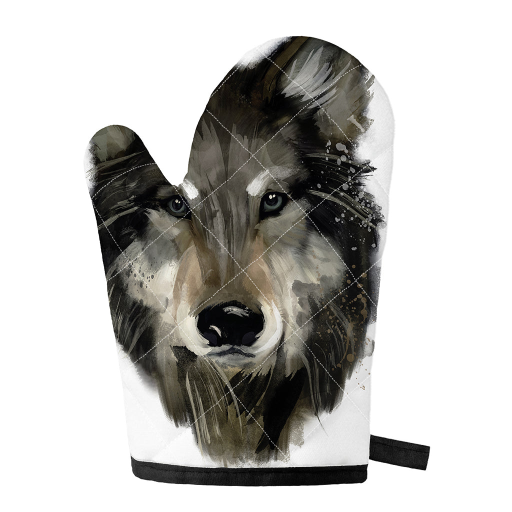 Watercolor Painting Wolf Print Single Oven Mitt