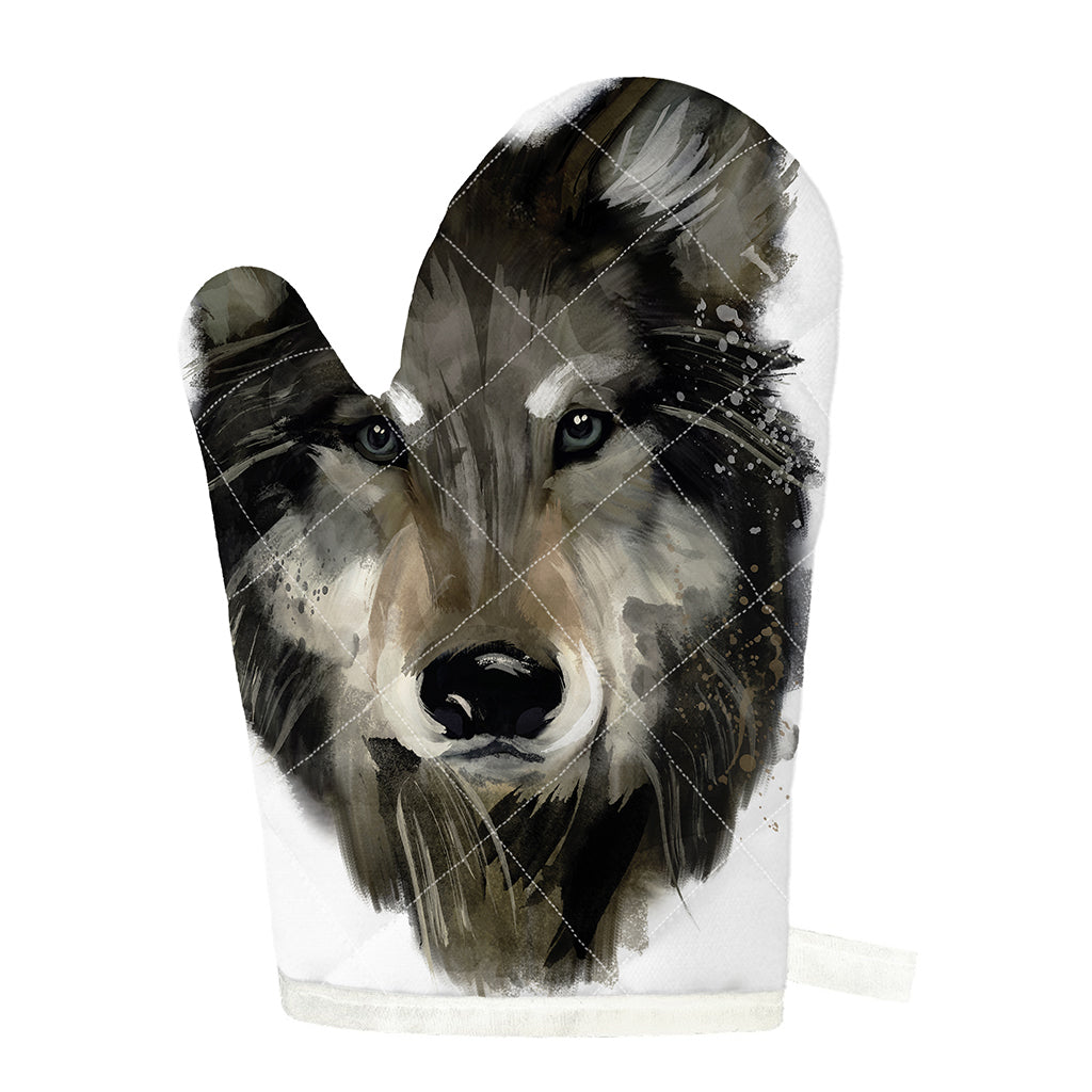 Watercolor Painting Wolf Print Single Oven Mitt