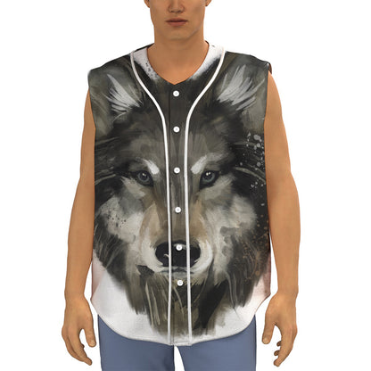 Watercolor Painting Wolf Print Sleeveless Baseball Jersey
