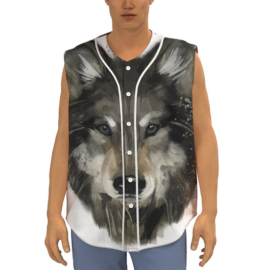 Watercolor Painting Wolf Print Sleeveless Baseball Jersey