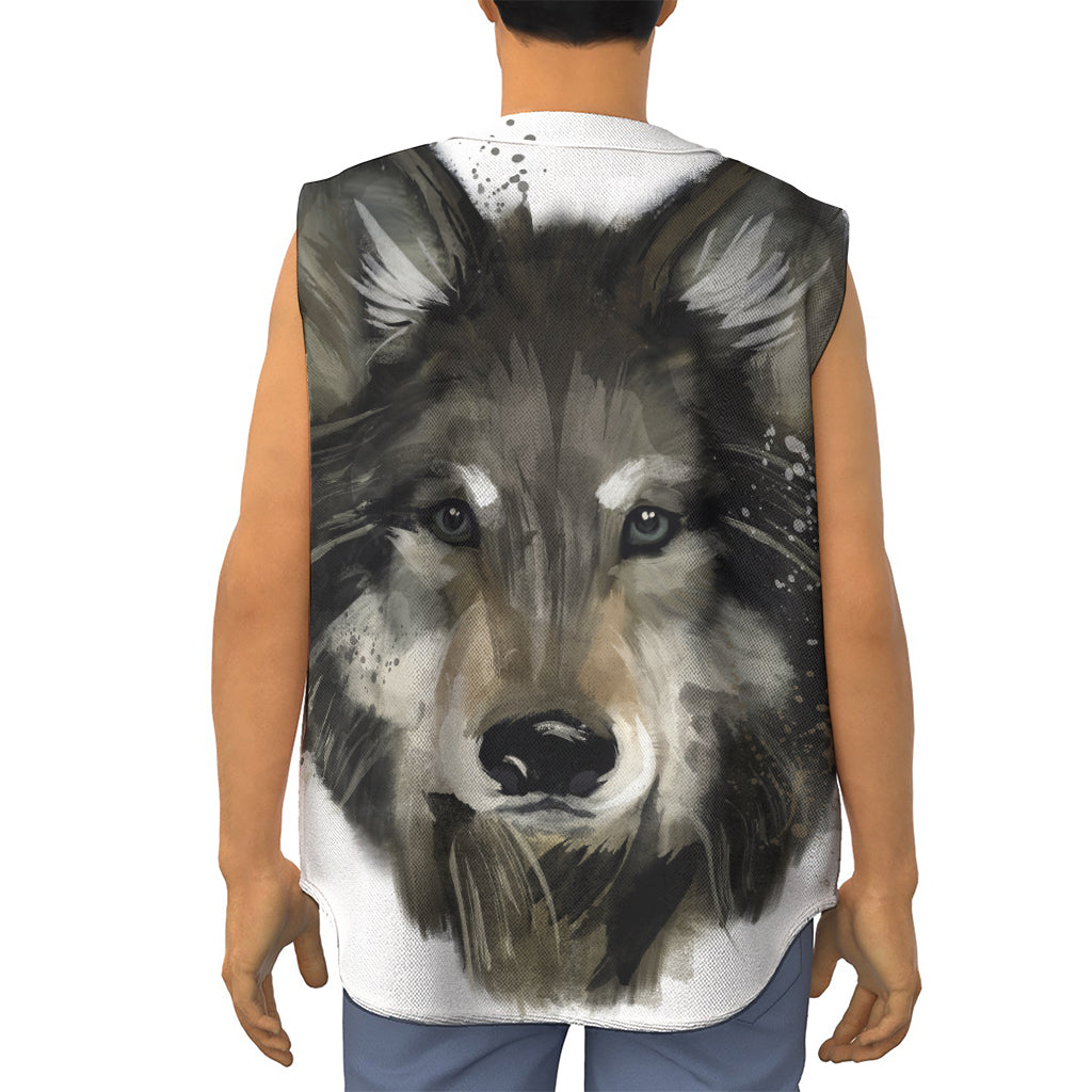 Watercolor Painting Wolf Print Sleeveless Baseball Jersey
