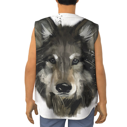 Watercolor Painting Wolf Print Sleeveless Baseball Jersey