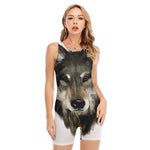 Watercolor Painting Wolf Print Sleeveless One Piece Swimsuit