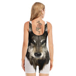 Watercolor Painting Wolf Print Sleeveless One Piece Swimsuit