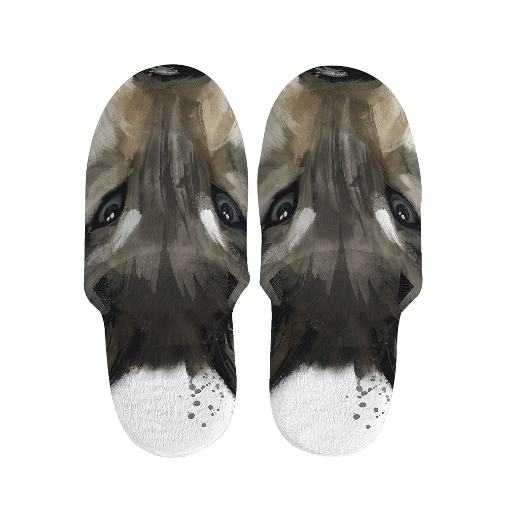 Watercolor Painting Wolf Print Slippers