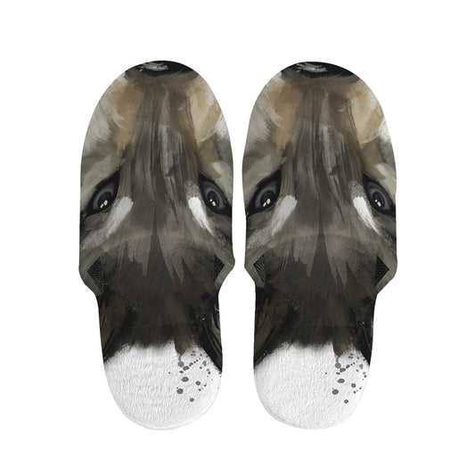 Watercolor Painting Wolf Print Slippers