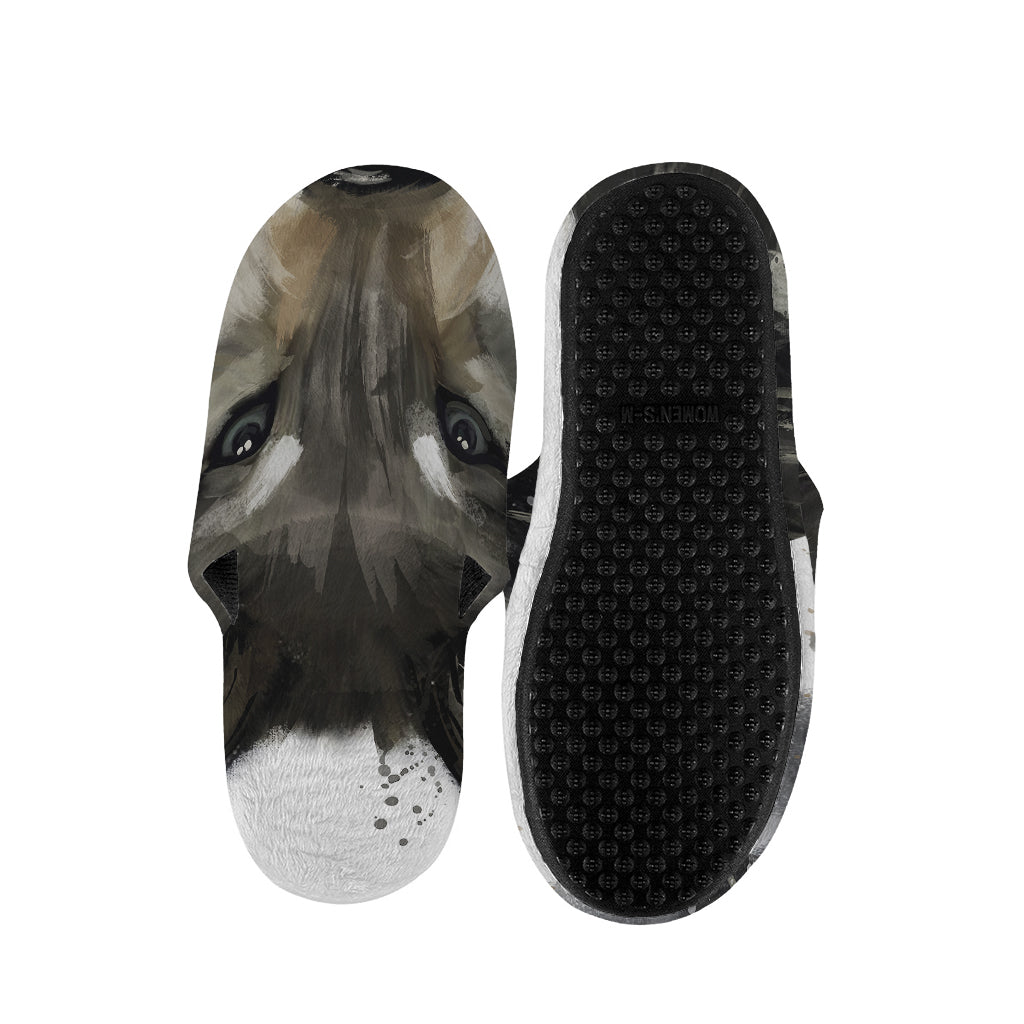 Watercolor Painting Wolf Print Slippers