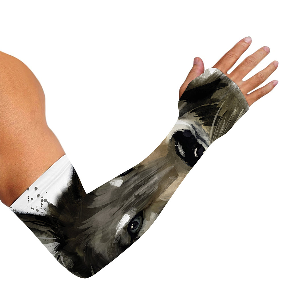 Watercolor Painting Wolf Print Sun Protection Arm Sleeves
