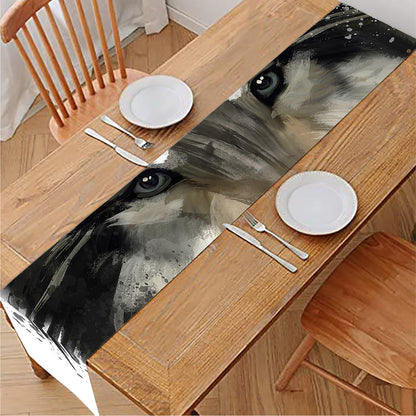 Watercolor Painting Wolf Print Table Runner