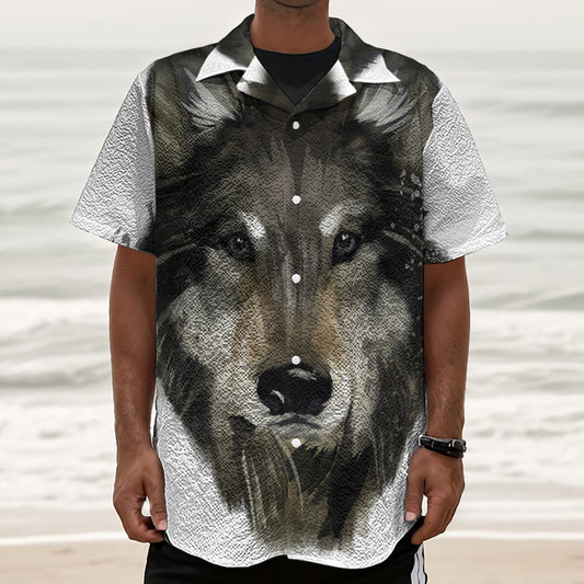 Watercolor Painting Wolf Print Textured Short Sleeve Shirt