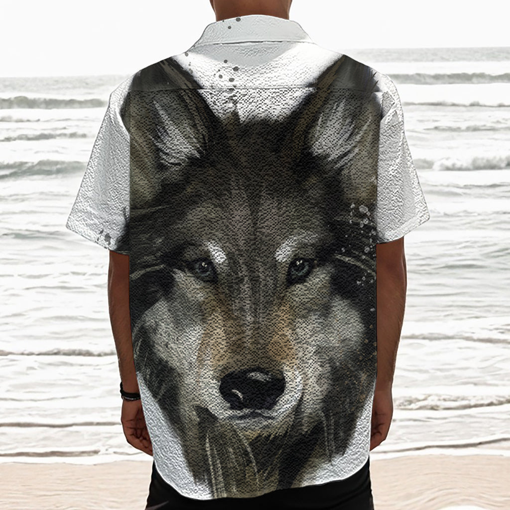 Watercolor Painting Wolf Print Textured Short Sleeve Shirt