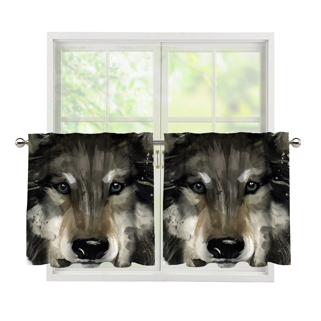 Watercolor Painting Wolf Print Tier Curtains