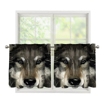 Watercolor Painting Wolf Print Tier Curtains