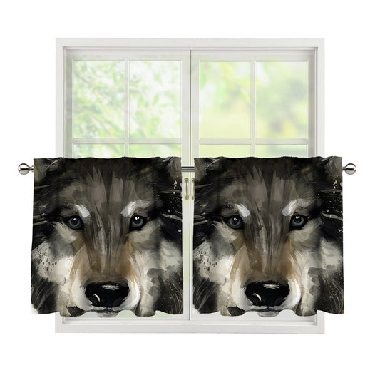 Watercolor Painting Wolf Print Tier Curtains