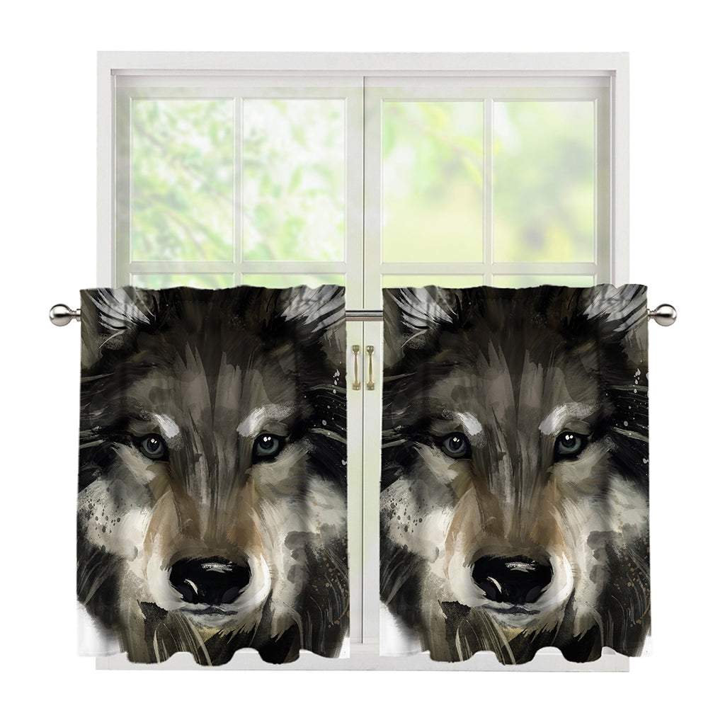 Watercolor Painting Wolf Print Tier Curtains