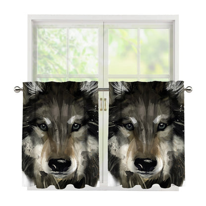 Watercolor Painting Wolf Print Tier Curtains