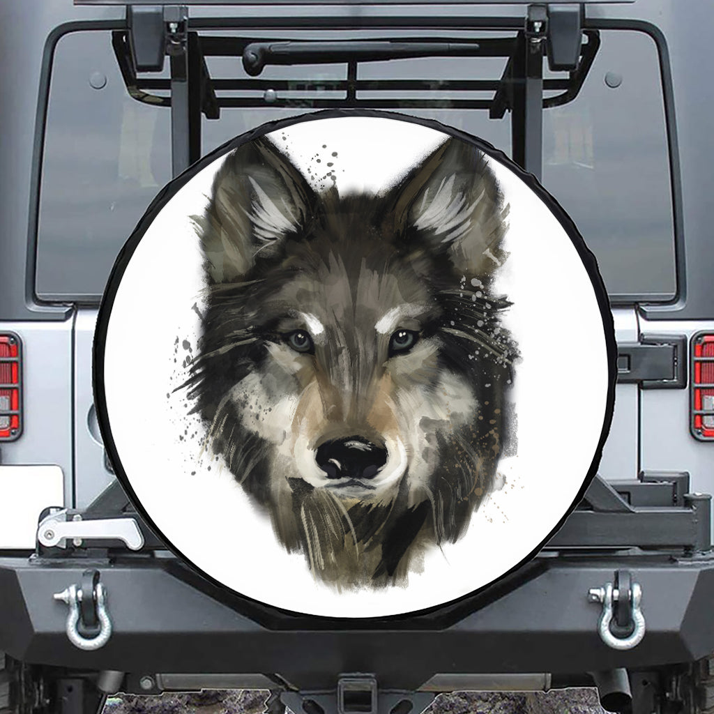Watercolor Painting Wolf Print Tire Cover